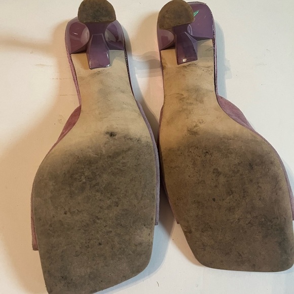 Vintage 90s Jeffrey Campbell Pink Suede Sz 7 Open Toe Mules Slip On - Picture 9 of 10